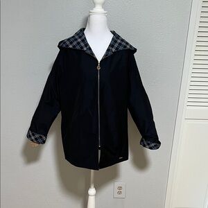 St. John Sport by Marie Gray Black Jacket with Blue Plaid Lining